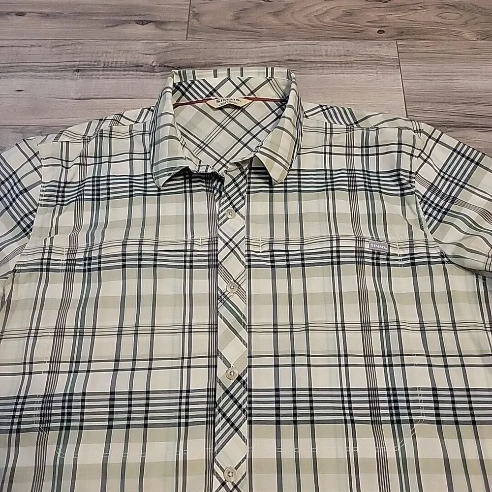 Simms‎ Shirt Men Extra Large Blue Green Plaid Fishing Outdoor Button Up